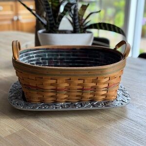 Longaberger Large Autumn Reflections Basket with Liners and Pewter Tray